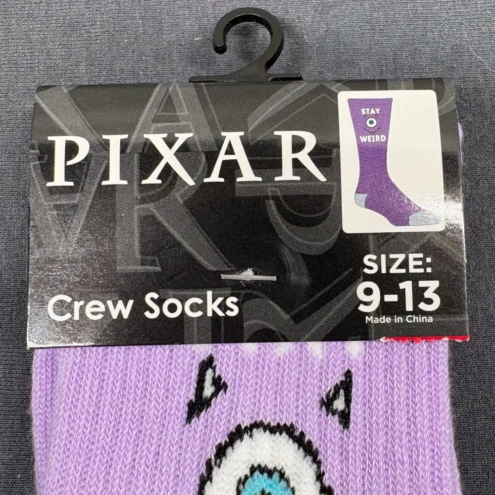 Pixar Men Crew Socks Monsters Inc Mike Wazowski Purple Size 9-13 Weird Aesthetic
